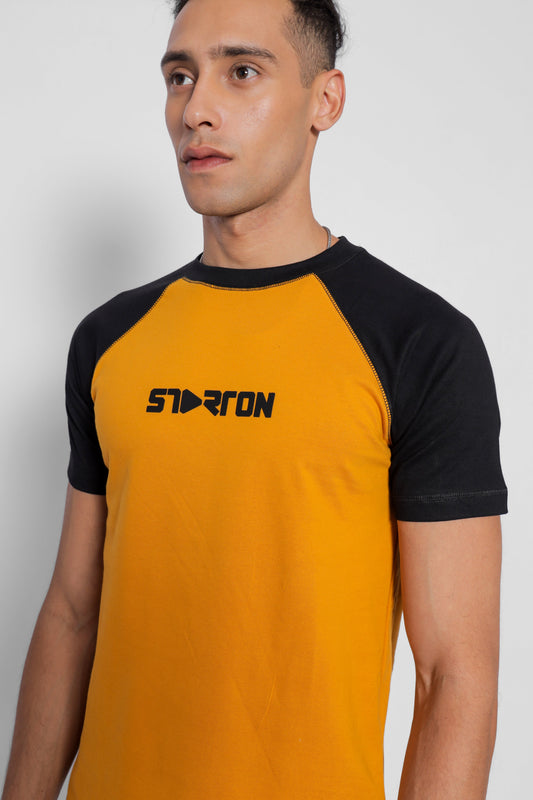 Starton Apparel Men's Raglan Sleeve T-Shirt Combed Cotton Mustard Black 3D Print