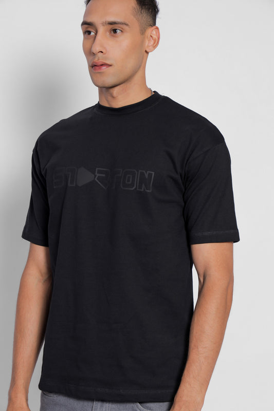 Starton Apparel 100% Cotton Oversize Loose Fit Drop Shoulder Half Sleeve T-Shirt Men Heavy Weight 220 GSM (STM-031 Black)