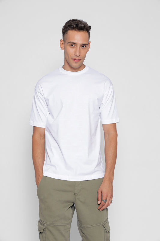 Starton Apparel Pre Combed Cotton Oversize Loose Fit Drop Shoulder Half Sleeve Men Heavy Weight 220 GSM (STM-031 White)