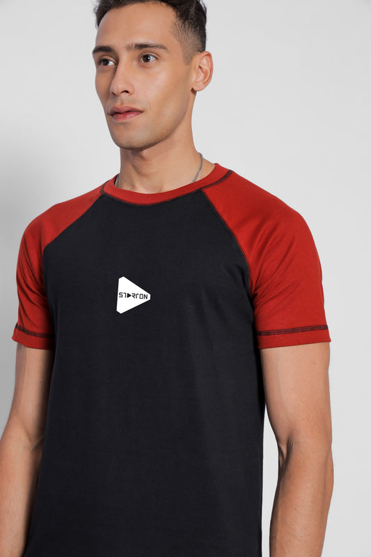 Starton Apparel Men's Raglan Sleeve T-Shirt Combed Cotton Black Red 3D Print