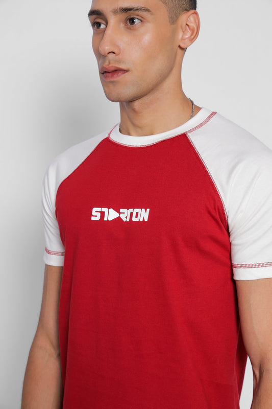 Starton Apparel Men's Round Neck Raglan Sleeve T-Shirt Combed Cotton Red White 3D Print