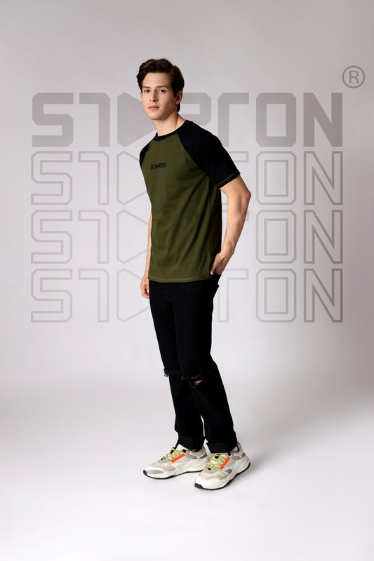 Starton Apparel Olive Black Raglan Sleeve T-Shirt Men (STM-008)