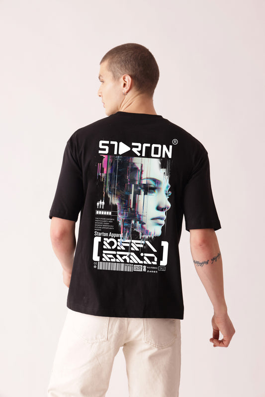 Starton Apparel 100% Cotton Oversize Loose Fit Drop Shoulder Half Sleeve T-Shirt for Men (STM-035 Black)