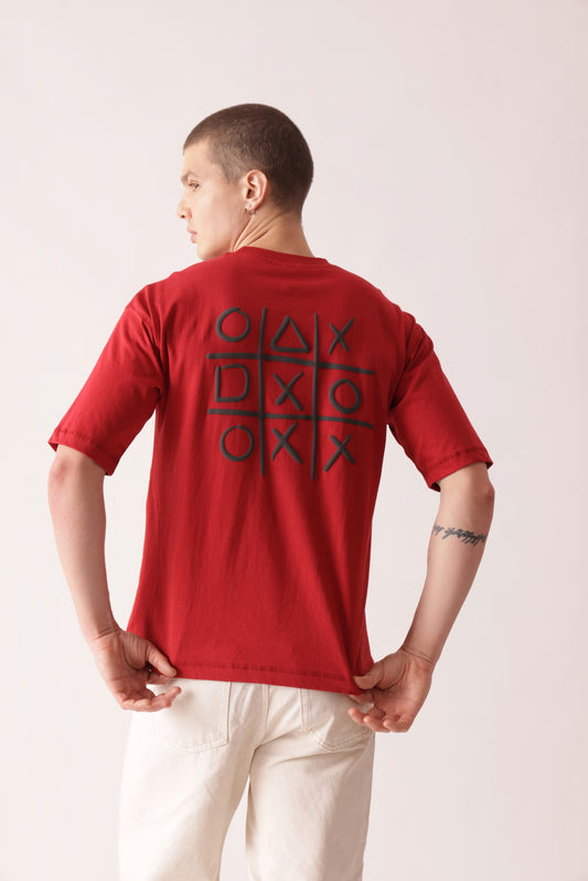 Starton Apparel Cotton Drop Shoulder Oversized T-Shirt  tic tac toe Back Printed