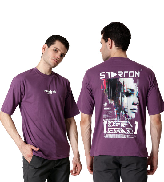 Starton Apparel 100% Cotton Oversize Loose Fit Drop Shoulder Half Sleeve T-Shirt for Men (STM-035 Lavender)